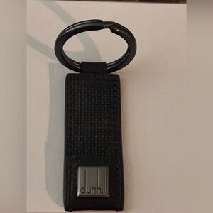 Dunhill Dark Brown Leather Keychain Gunmetal Ring Luxury Designer Key Fob